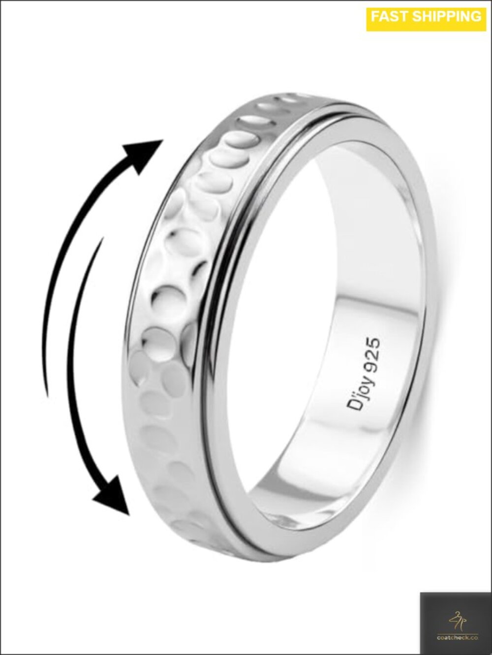 925 Sterling Silver Spinner Ring Platinum Plated Anxiety Fidget Boho Band